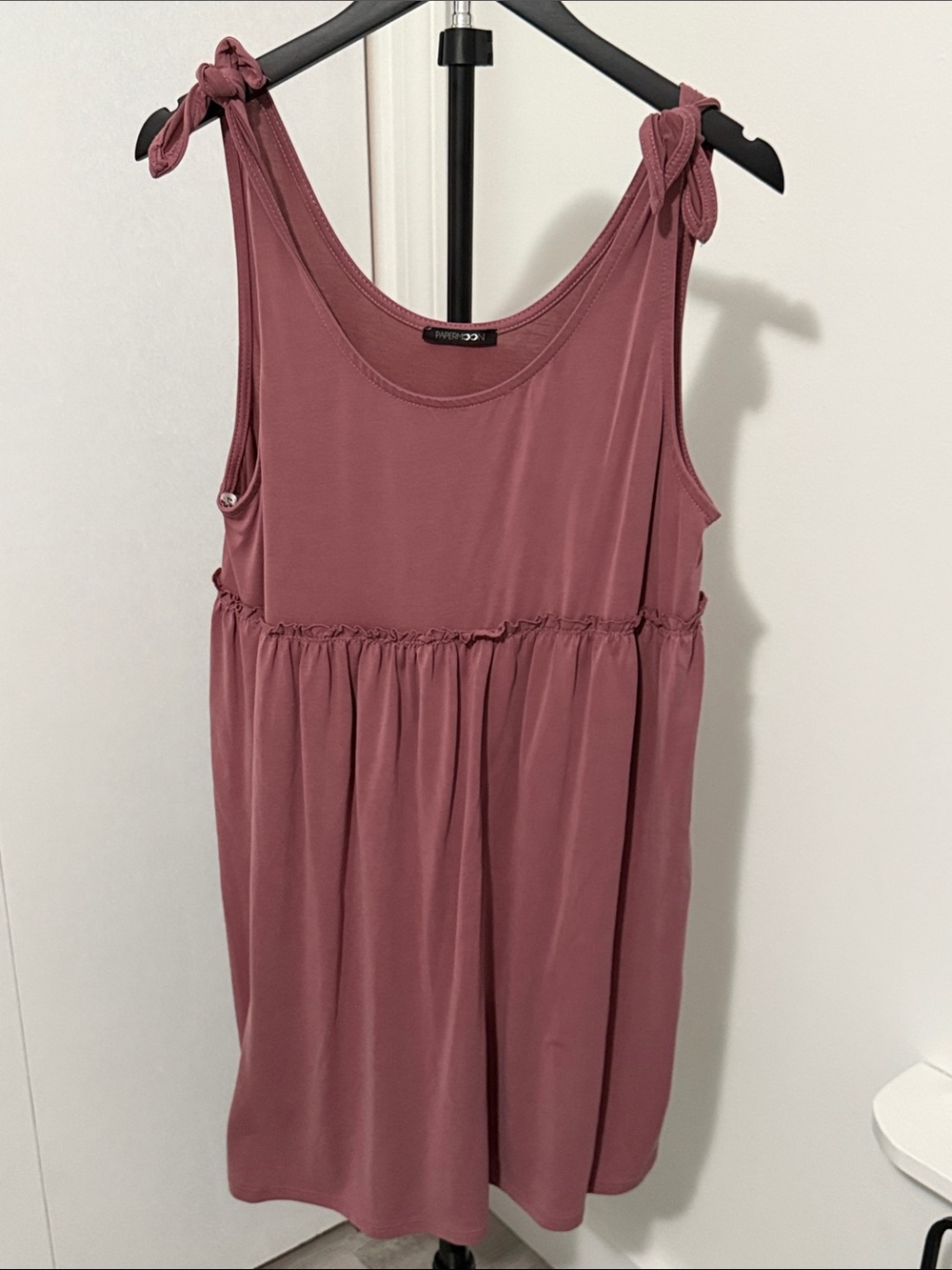 Papermoon Dusty Rose Tie-Shoulder Babydoll Tank Top